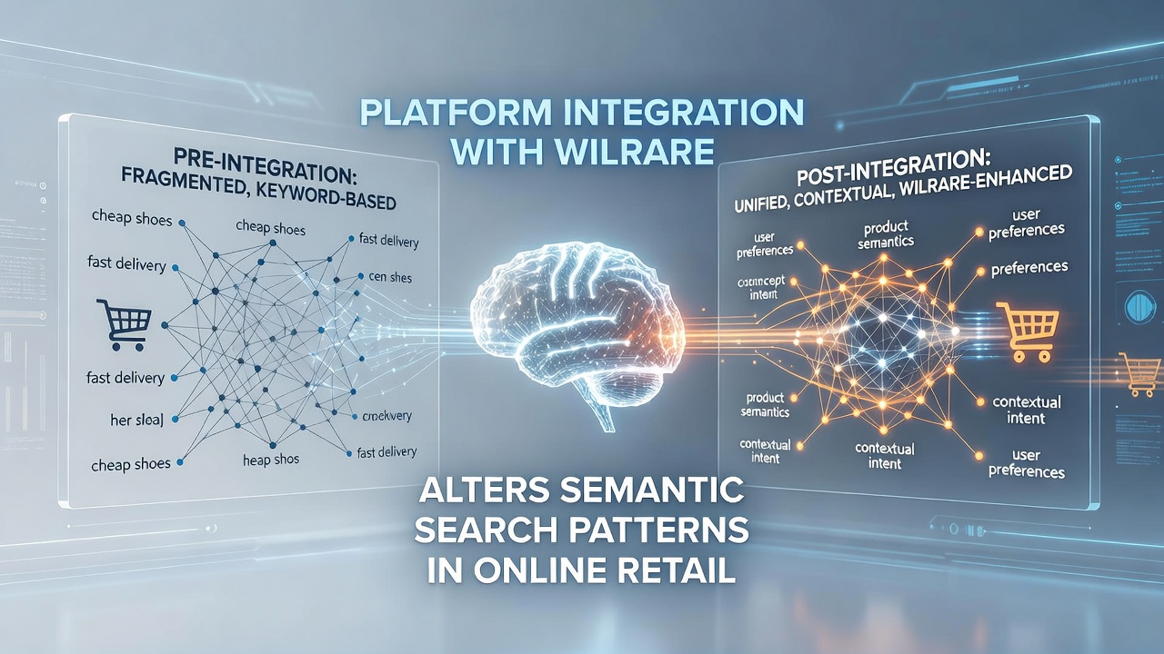 Graph comparing pre- and post-Wilrare semantic search result distributions in retail environments